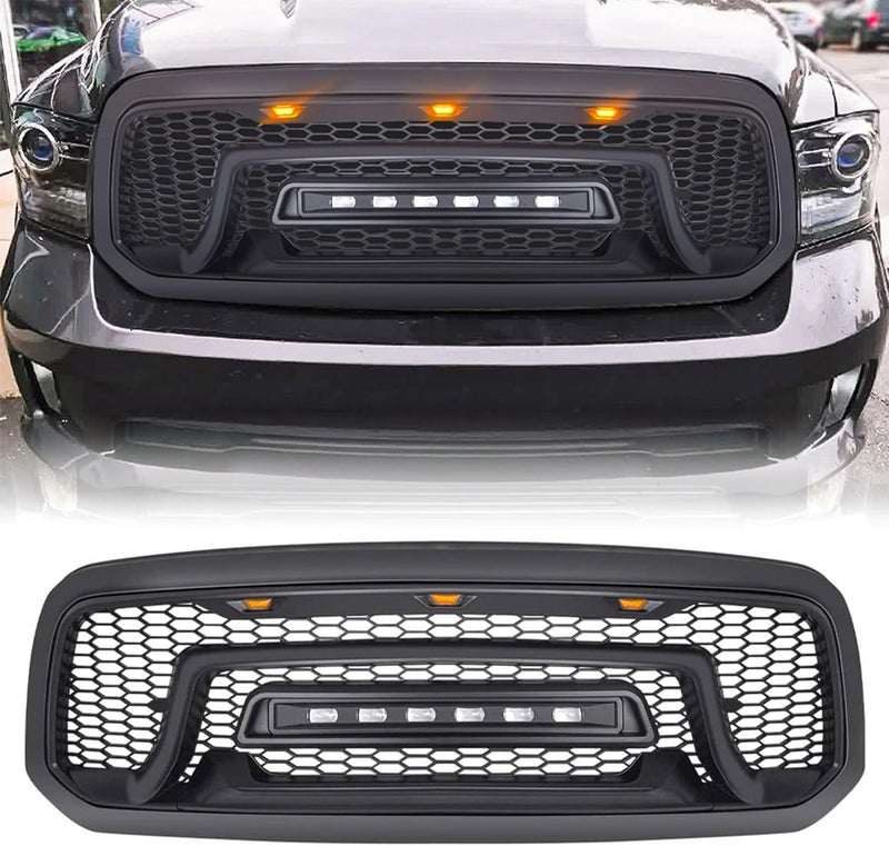 AM AMERICAN MODIFIED Front Grille for 2013-2018 Dodge Ram 1500 with Off-Road Lights, Matte Black - Image 1