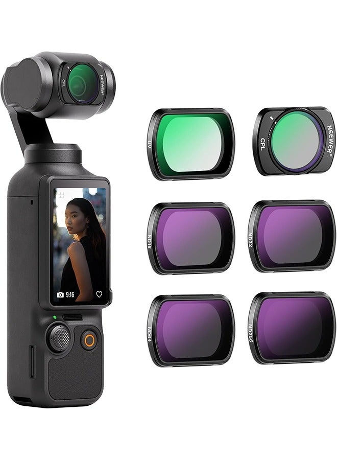 NEEWER Magnetic ND CPL UV Filter Set Compatible with DJI OSMO Pocket 3 Creator Combo Accessories, Action Camera 6 Pack UV ND16 ND32 ND64 ND256 Neutral Density & Polarizing & UV Protective Filters - Image 1