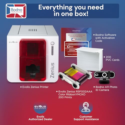 Bodno Evolis Zenius Single Sided ID Card Printer & Complete Supplies Package Bronze Edition ID Software - Image 2