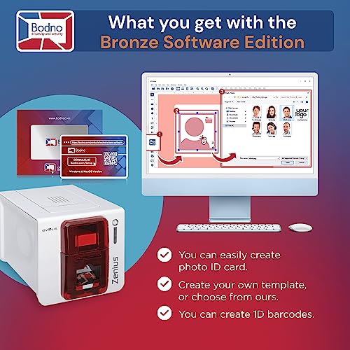 Bodno Evolis Zenius Single Sided ID Card Printer & Complete Supplies Package Bronze Edition ID Software - Image 4