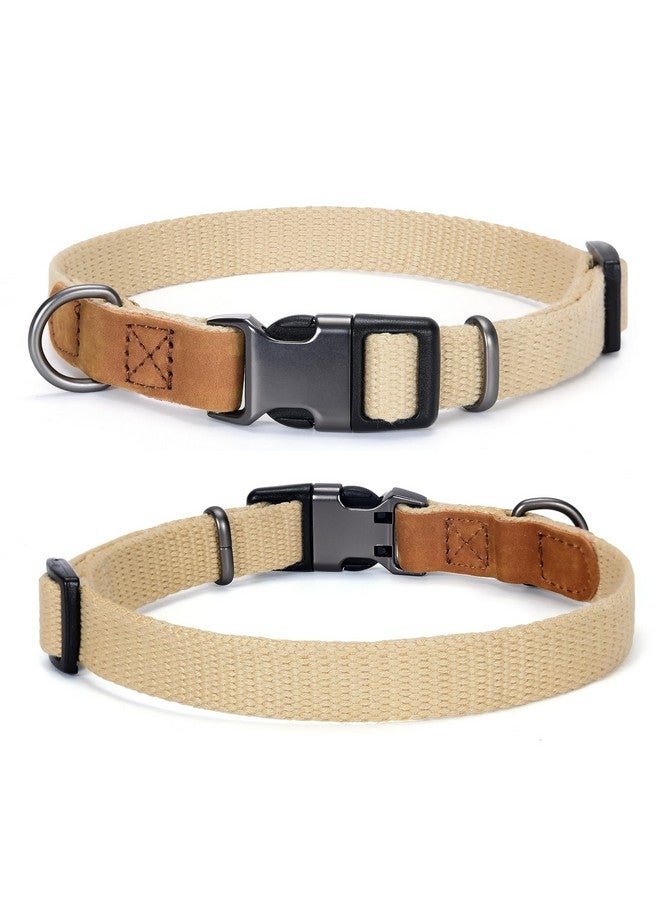 مايل هاي لايف أطواق كلاب مايل هاي لايف | أطواق كلاب من القطن الناعم مع مشبك معدني ثقيل | طوق كلاسيكي للجراء بأطراف من الجلد الأصلي الفاخر | أطواق حيوانات أليفة للكلاب الكبيرة (كاكي) - Image 1