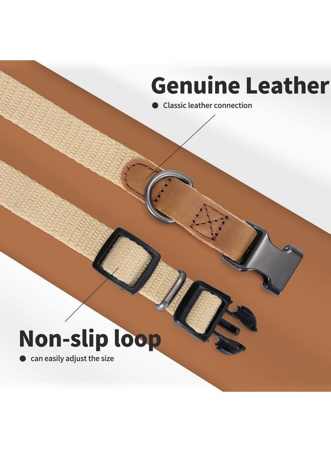 مايل هاي لايف أطواق كلاب مايل هاي لايف | أطواق كلاب من القطن الناعم مع مشبك معدني ثقيل | طوق كلاسيكي للجراء بأطراف من الجلد الأصلي الفاخر | أطواق حيوانات أليفة للكلاب الكبيرة (كاكي) - Image 5