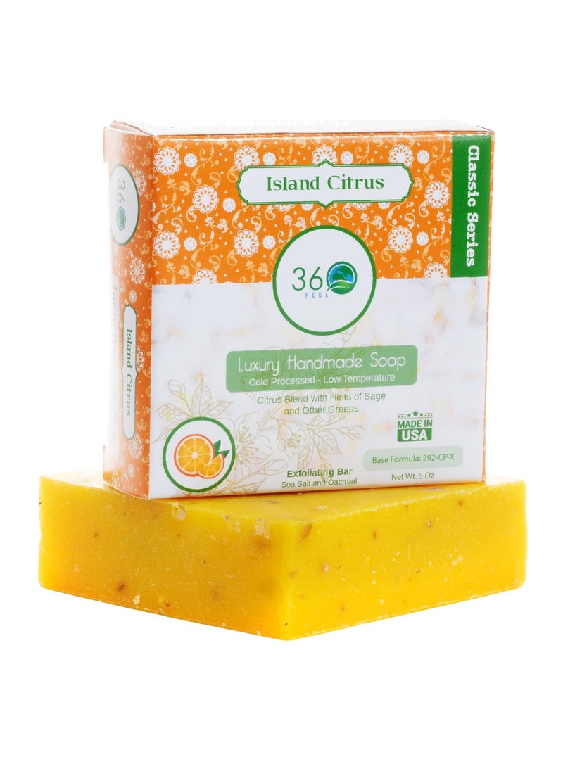 360Feel - Island Citrus Handmade Mens Soap bar with Oatmeal scrub 5oz Castile Natural Man Soap  Masculine fragrance  Essential Oil Anniversary Wedding Gifts Gift ready - Image 1