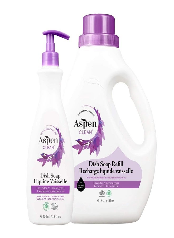 AspenClean Natural Dish Soap and Refill Lavender and Lemongrass - 100% Natural, Organic, Baby-Safe, Pet-Friendly, Vegan, Cruelty-Free, Biodegradable - EWG VERIFIED & EcoCert Certified - Image 1