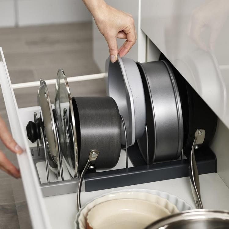 Next Store Expandable Pot and Pan Lid Organizer, Metal Kitchen Utensil Holder with Adjustable Base, Storage Rack and Dividers for Kitchen Cabinets Tidy - Image 3