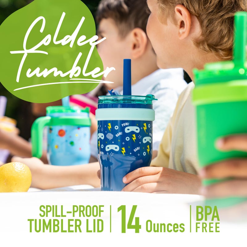 REDUCE 14 oz Coldee Tumbler with Handle for Kids Leakproof Insulated Stainless Steel Mug with Lid & Spill-Proof Straw  Keeps Drinks Cold up to 18 Hrs  Clover Green - Image 2
