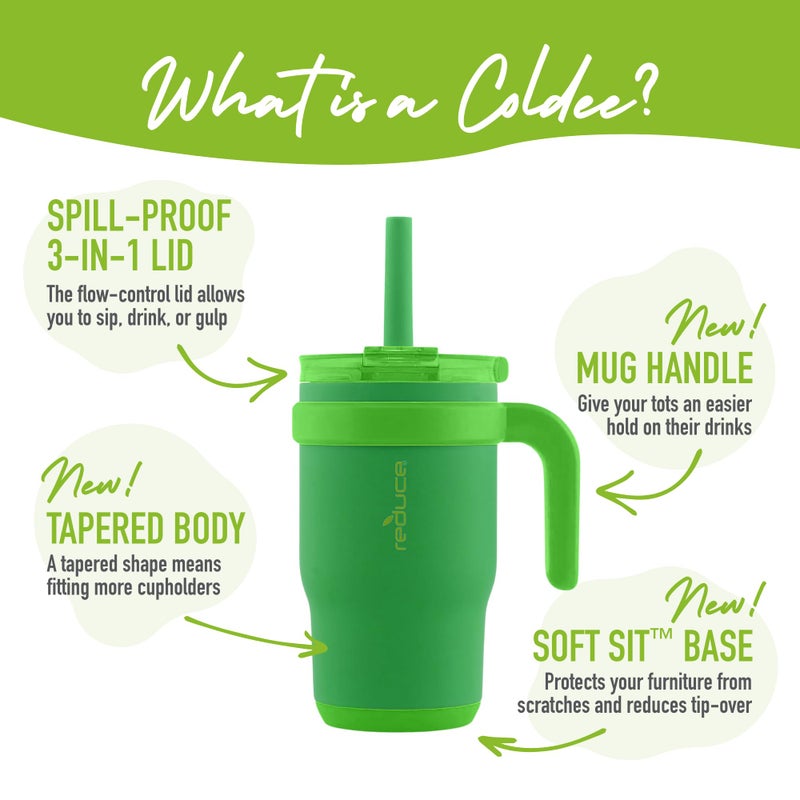 REDUCE 14 oz Coldee Tumbler with Handle for Kids Leakproof Insulated Stainless Steel Mug with Lid & Spill-Proof Straw  Keeps Drinks Cold up to 18 Hrs  Clover Green - Image 3