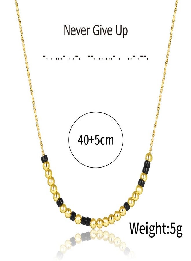 INENIMARTJ Morse Code Necklaces for Women 18k Gold Plated Barque Chain Necklace Morse Code Jewelry Inspirational Jewelry for Her (Never Give Up) - Image 2