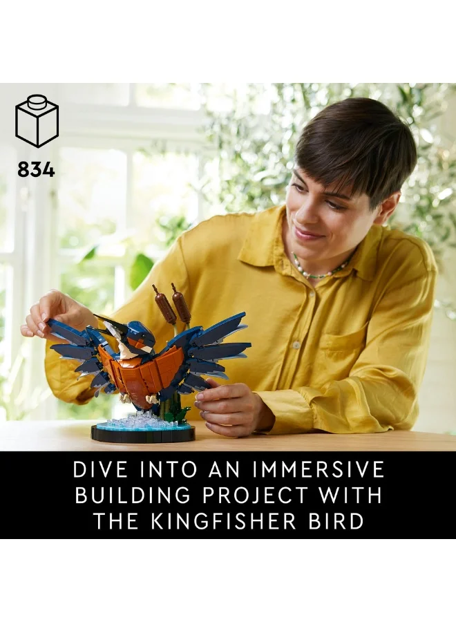 LEGO 10331 Icons Kingfisher Bird Model, Gift For Birders And Lovers Of Ornithology, Creative Building Set For Adults, Home And Office Desk Decor, A Mindful Project (834 Pieces)