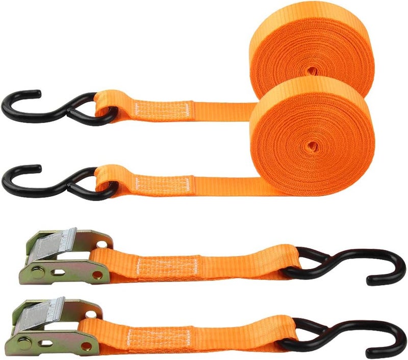 JCHL Cambuckle Tie Down Straps, 1" x20' Ratchet Lashing Straps with Coated S-Hooks, 1000lbs Capacity (Pack of 2) - Image 1