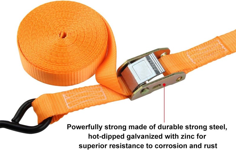 JCHL Cambuckle Tie Down Straps, 1" x20' Ratchet Lashing Straps with Coated S-Hooks, 1000lbs Capacity (Pack of 2) - Image 4