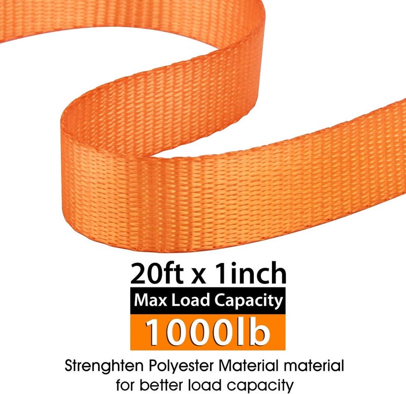 JCHL Cambuckle Tie Down Straps, 1" x20' Ratchet Lashing Straps with Coated S-Hooks, 1000lbs Capacity (Pack of 2) - Image 5
