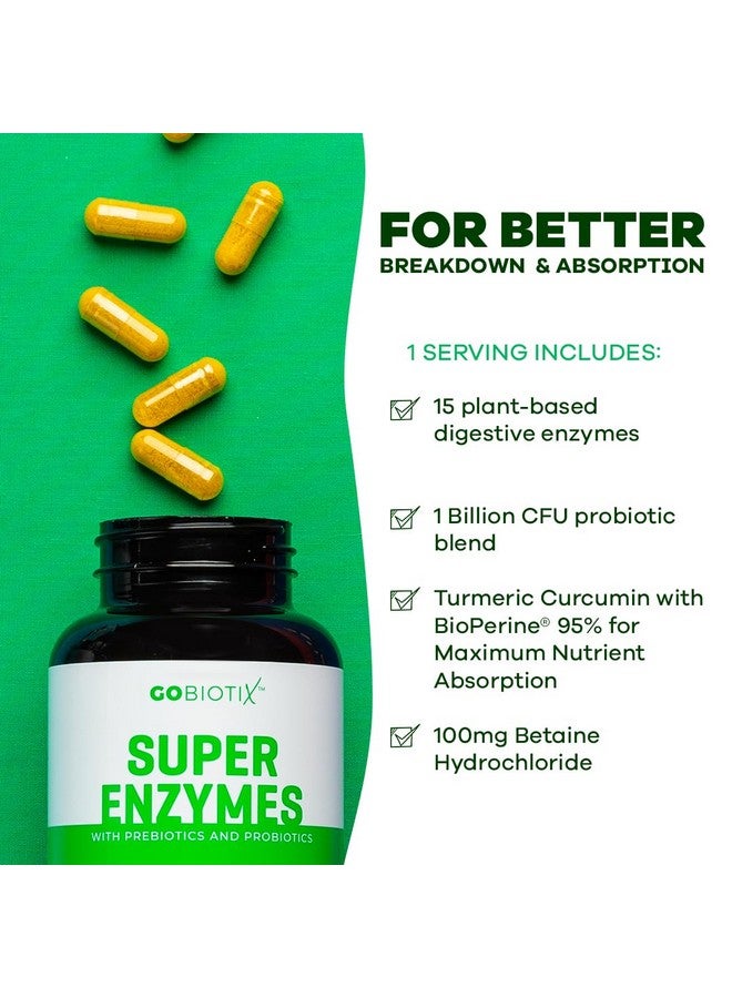 GoBiotix Digestive Enzymes Supplement with Prebiotics and Probiotics for Women and Men - Gut Health, Gluten Digestion, Lactose Absorption, Plant Based Dietary Pills - 60 Capsules - Image 2
