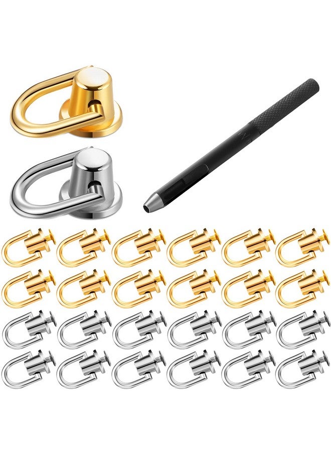 Ferraycle 24 Pcs 360 Degree Rotatable Ball Post Head Buttons D Ring Stud Screw Metal Ring Head Buttons Rivets With Hole Punch For Diy Leather Craft Purse Decoration (Gold Silver) - Image 1