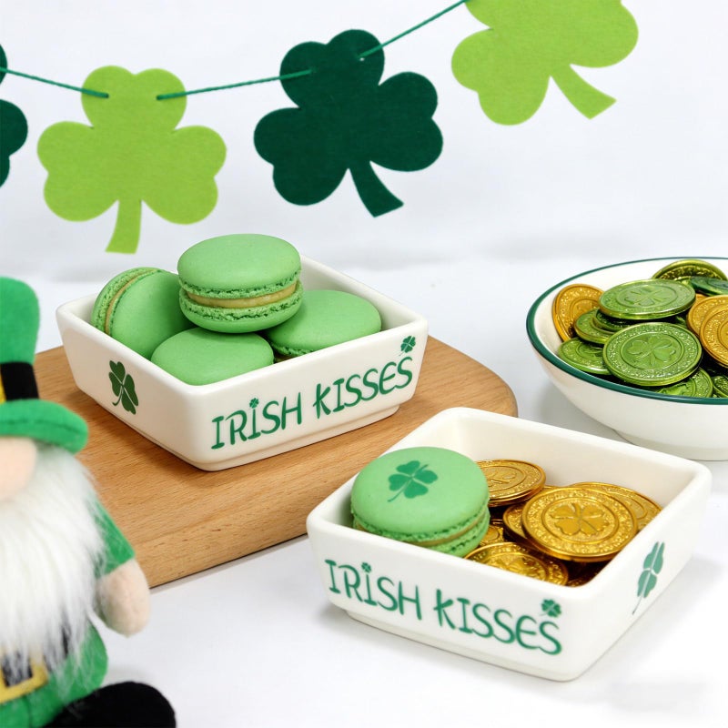 ISTOOLL St Patricks Day Decorations-2pcs Ceramics St Patrick's Day Candy Dish-St Patrick's Candy Storage for Home Kitchen Tiered Tray Table Party Centerpieces Decor - Image 4