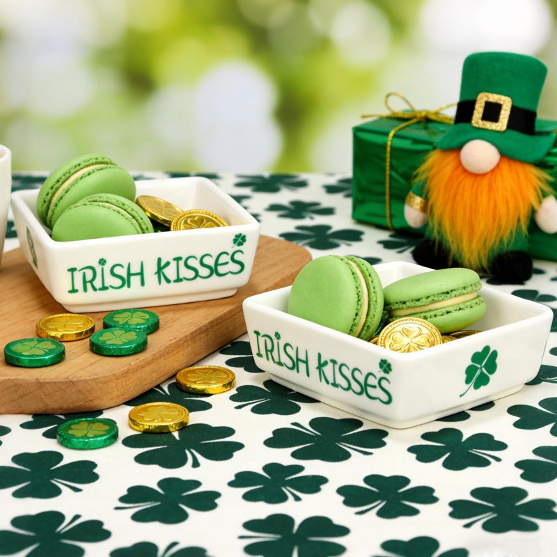 ISTOOLL St Patricks Day Decorations-2pcs Ceramics St Patrick's Day Candy Dish-St Patrick's Candy Storage for Home Kitchen Tiered Tray Table Party Centerpieces Decor - Image 3