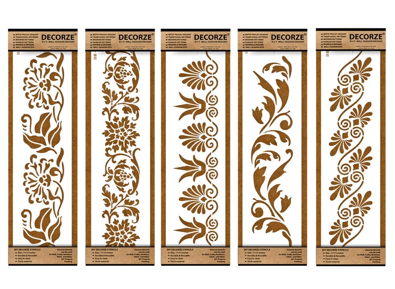 Decorze Plastic Stencils for Border Art, Stencils for Wall, Border Stencils for Wall Painting Suitable for Room Wall Decoration Purpose (Set of 5)(Color-White)|Design-19 - Image 5