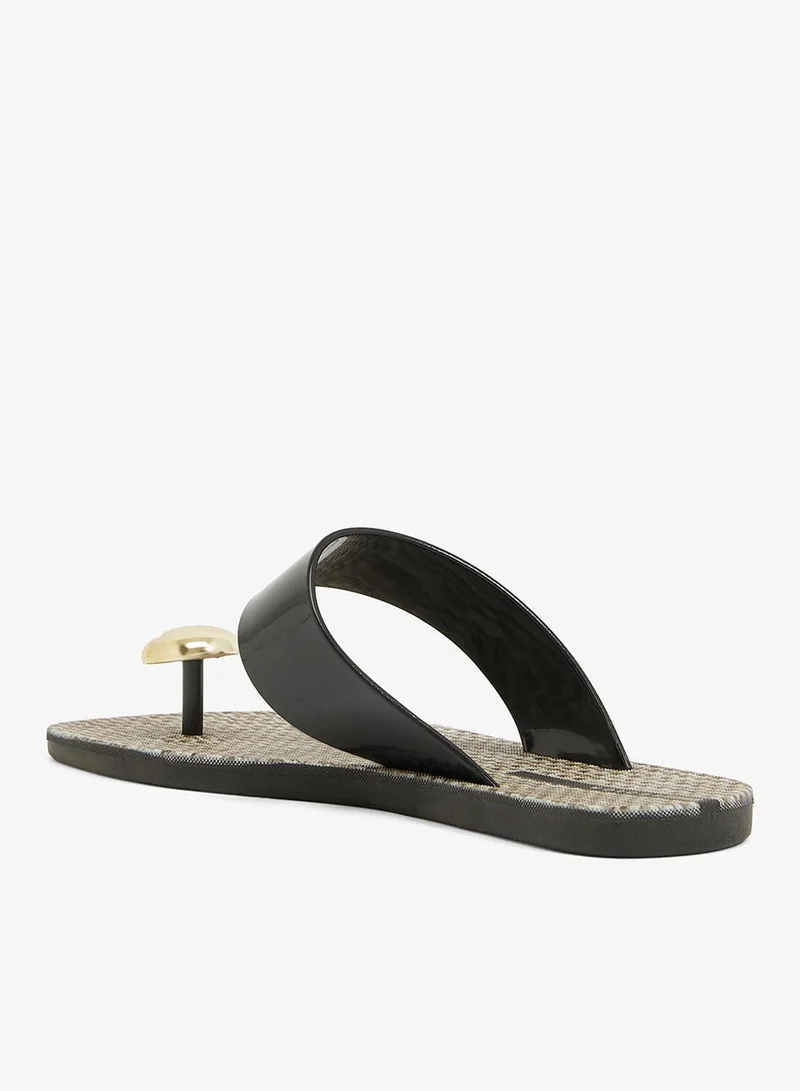 فويسيز صنادل نسائية بشريط واحد ونعل مطبوع - أسود