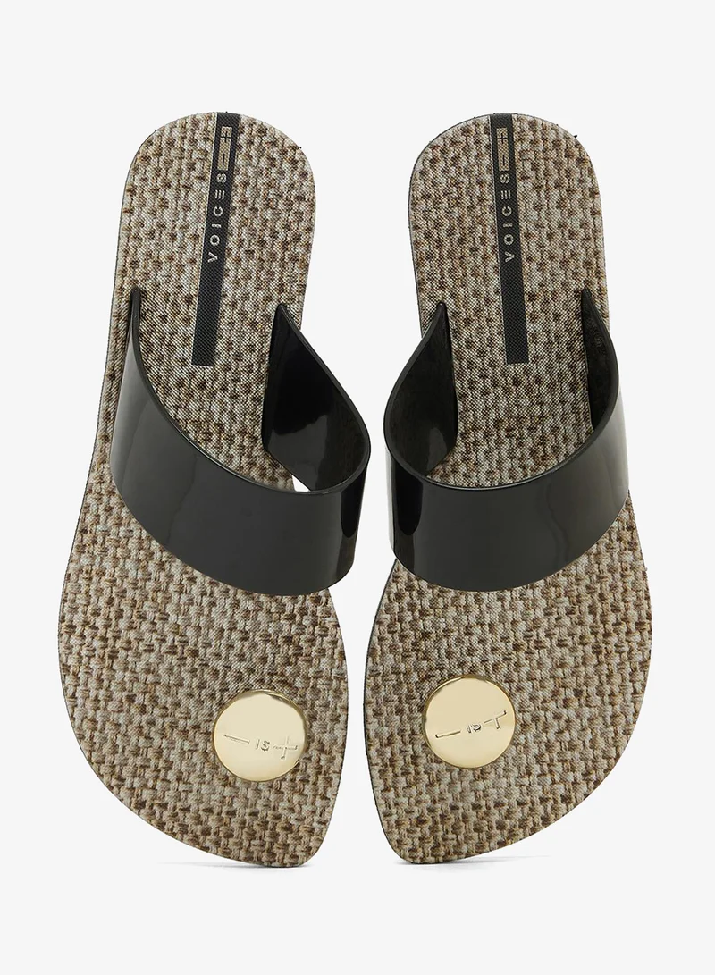 Voices Look Sardenha Women'S With Printed Sole Single Strap Sandals - Black