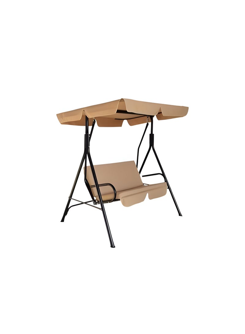 UNIKSAR Outdoor garden swing for two people with adjustable beige canopy and cushions - rust-resistant black metal frame - Image 3