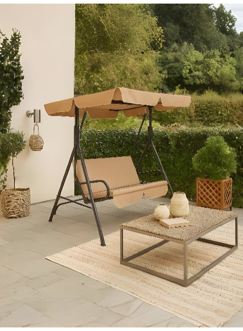 UNIKSAR Outdoor garden swing for two people with adjustable beige canopy and cushions - rust-resistant black metal frame - Image 4