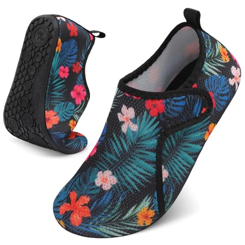 LeIsfIt Women's Men's Water Shoes Quick-Dry Aqua Socks Non-Slip Barefoot Swim Socks for Beach River Pool Sand Surf Yoga Flower 8-9 Women/6-7 Men - Image 1