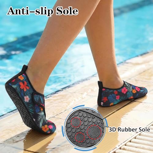LeIsfIt Women's Men's Water Shoes Quick-Dry Aqua Socks Non-Slip Barefoot Swim Socks for Beach River Pool Sand Surf Yoga Flower 8-9 Women/6-7 Men - Image 5