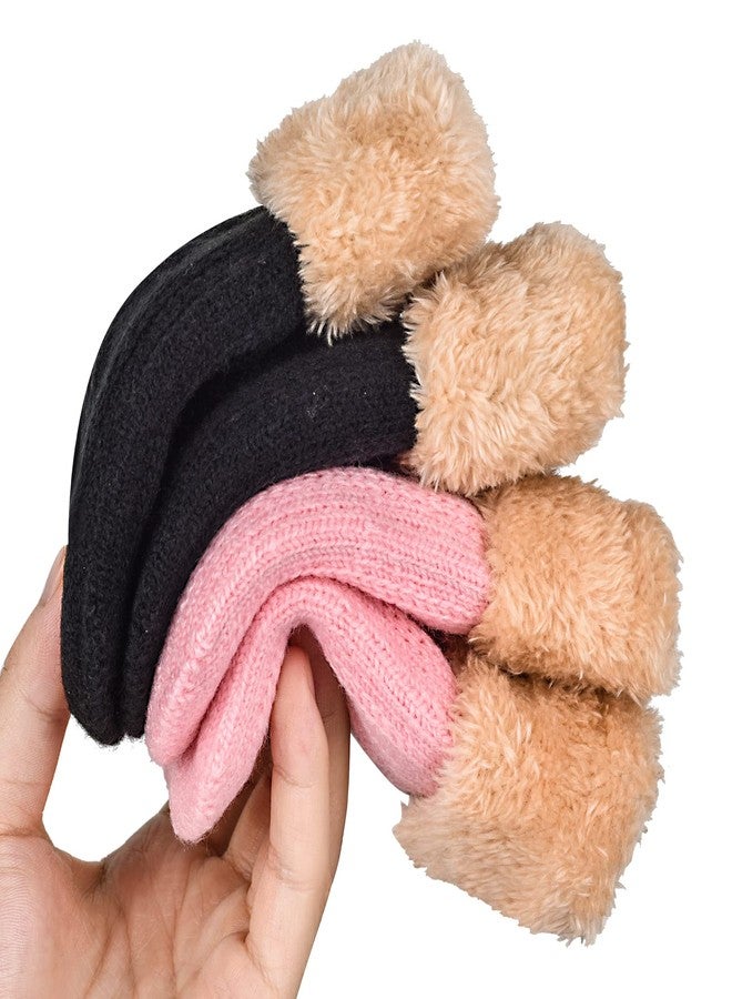 FENELY Winter Mittens Knit Gloves for Baby Kids Girls Toddler Warm Thermal Cable Knitted Gloves 2-6 Years Black Pink Wool Fleece Lined Mittens for Cold Weather - Image 3