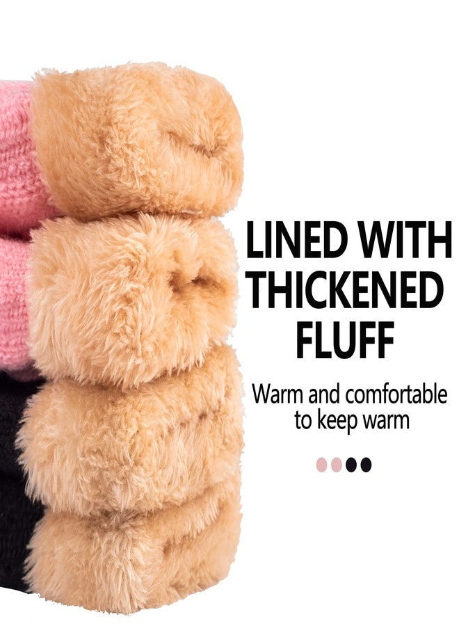 FENELY Winter Mittens Knit Gloves for Baby Kids Girls Toddler Warm Thermal Cable Knitted Gloves 2-6 Years Black Pink Wool Fleece Lined Mittens for Cold Weather - Image 2