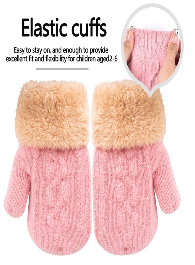 FENELY Winter Mittens Knit Gloves for Baby Kids Girls Toddler Warm Thermal Cable Knitted Gloves 2-6 Years Black Pink Wool Fleece Lined Mittens for Cold Weather - Image 5