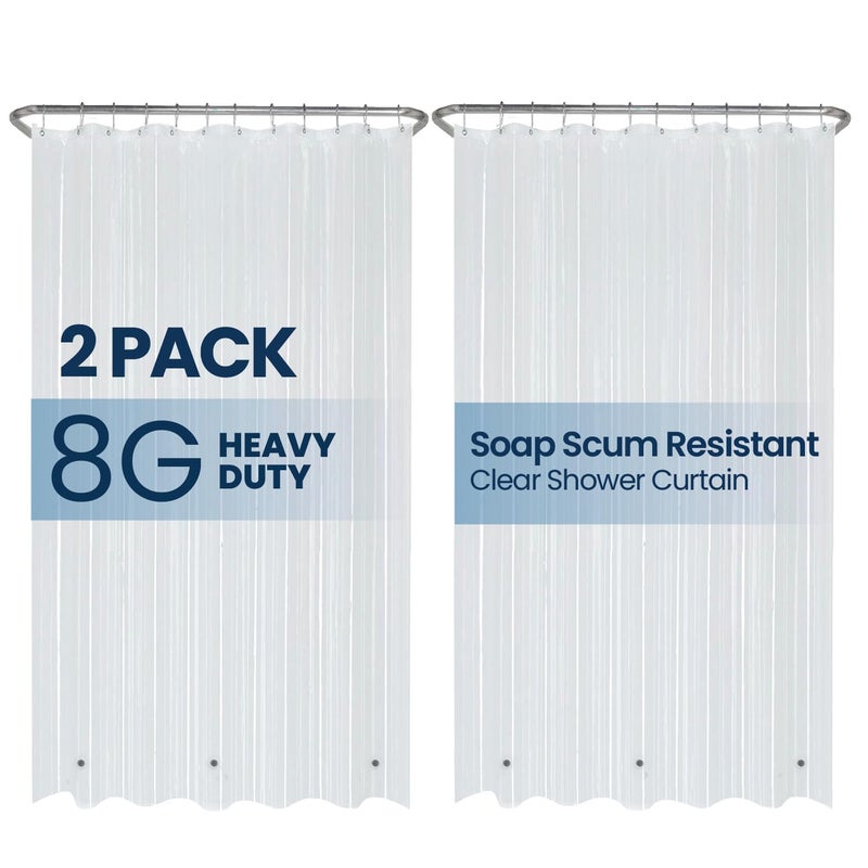 LiBa Waterproof Plastic Shower Curtain  Bathroom Shower Curtain Premium PEVA NonToxic with Rust Proof Grommets Frosted 8G Heavy Clear Duty Bathroom Accessories 72x72 2 Pack