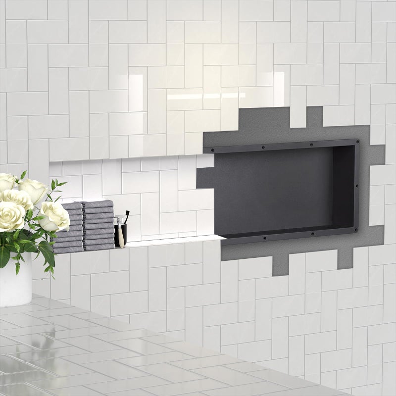 UniGreen Large Rectangle Shower Niche 14 x 50Inside 12 x 48 with Mosaic MESH Shower Niche Insert Tile Ready for Shower Wall Shelf for Shampoo Toiletry Storage Flush Mount Installation