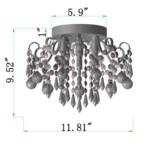 QS Q&S Small Crystal Chandelier Flush Mount Ceiling Light 3 Lights Modern Chrome Iron Raindrop Crystal Ceiling Fixture for Bedroom Hallway Closet Entryway Stairs - Image 3
