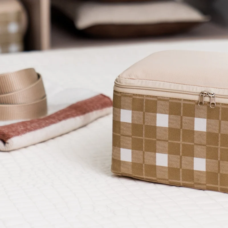 Nacarev 5 Pieces Small Size Square Patterned Plaid Gray Base Under Suitcase Suitcase Organizer Bag Set 30X20X15 cm