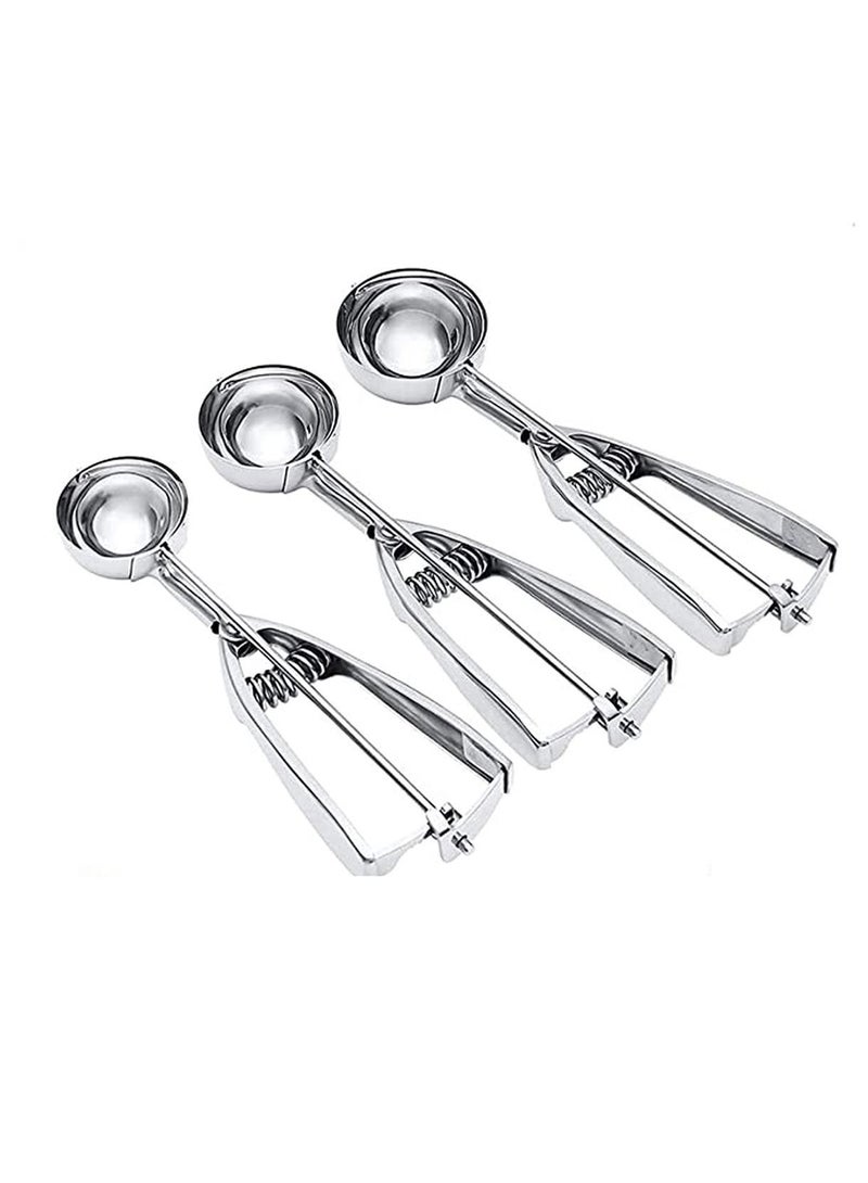NIBEMINENT 3 Pcs Ice Cream Scoop, Stainless Steel Scooper with Trigger Release, Large/Medium/Small Cookie for Baking, Scoops Baking Set of Dough Scoop  - Image 1