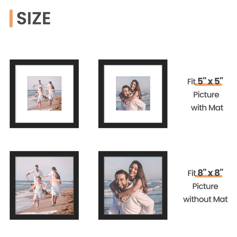 أبس سيمبلز إطار صورة 8x8 مصنوعًا من صور شاشة زجاجية عالية الدقة 5x5 مع حصيرة أو 8x8 بدون إطار جدار معرض MAT الأسود - Image 2