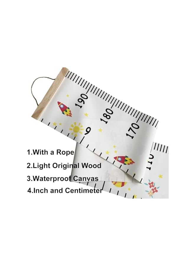 The Bros Children's Growth Chart, Canvas Height Chart Ruler Removable Wooden Wall Ruler Measurement Chart for Home Decoration (Rocket) - Image 3