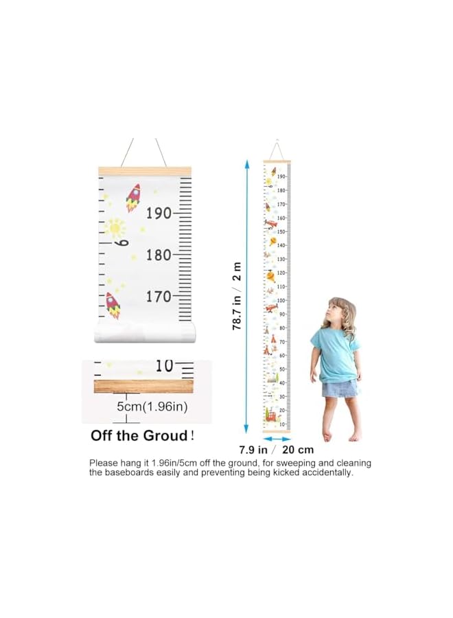 The Bros Children's Growth Chart, Canvas Height Chart Ruler Removable Wooden Wall Ruler Measurement Chart for Home Decoration (Rocket) - Image 2