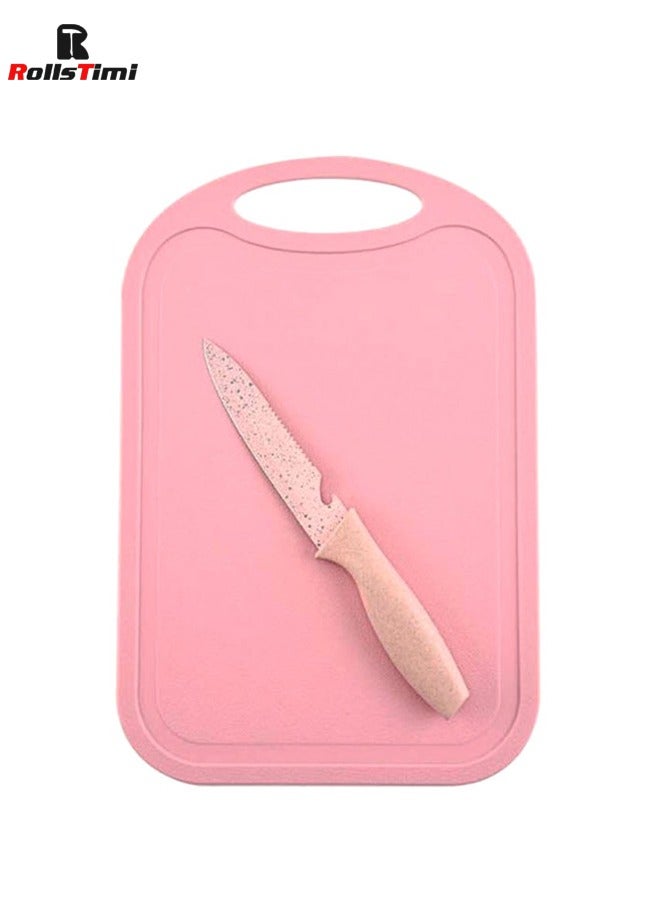 RollsTimi  7-Piece Wheat Straw Kitchen Knife With Cutting Board Set Pink  - Image 3