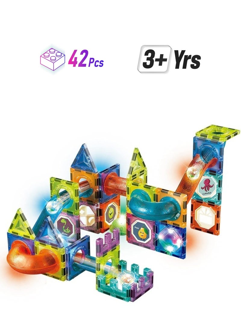 Magnetic Marble Run Set, 42 Pcs Magnetic Tiles 3D Building Blocks STEM Learning Toys, Magnetic Race Track Play Set Magnet Construction Toys for Boys Girls Ages 3+  - Image 1