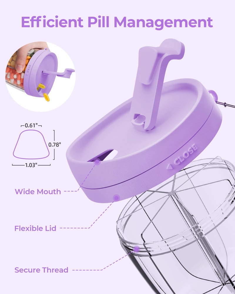 AMOOS Cute Pill Dispenser with 7 Large Compartments, Portable Pill Bottle Organizer with Wide Opening for Easy Use, Anti-Mix Pill Organizer for Travel, BPA-Free Pill Container, Purple - Image 4