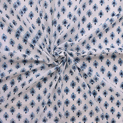 Trade Star 3 Yard Natural Fabric 100% Cotton Hand Block Print Fabric Beautiful Flower Print Textile for Sewing Crafting for Dressmaking Cotton Cloth by the Yard Premium Soft Cotton 44 Inches - Image 1