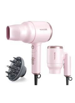 wavytalk Wavytalk Blow Dryer with Diffuser Mini Hair Dryer with Folding Handle 1600W Quiet Lightweight Hairdryer with Diffuser Compact Design Pinky White 