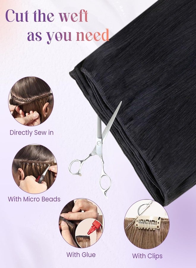 LaaVoo 28 Inch 140g Sew in Hair Extensions Real Human Hair Jet Black Weft Hair Extensions Long Straight for Women - Image 3