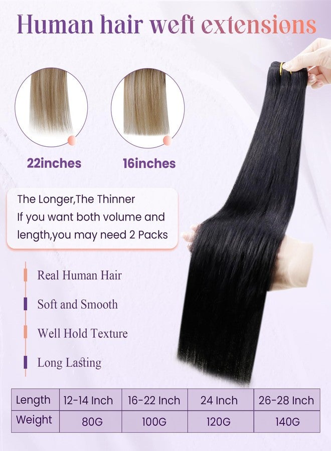 LaaVoo 28 Inch 140g Sew in Hair Extensions Real Human Hair Jet Black Weft Hair Extensions Long Straight for Women - Image 2