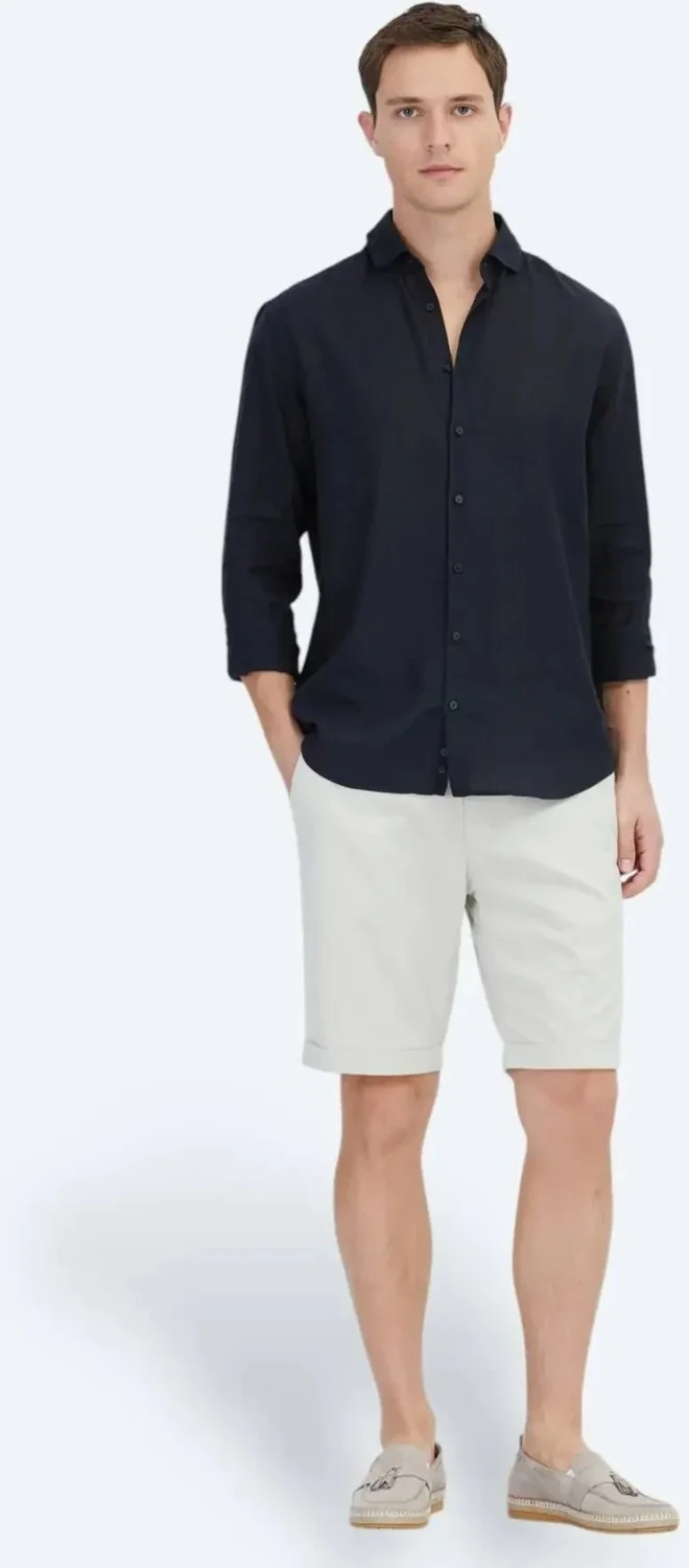 Kip Black Plain Woven Casual Cotton Blend Shirt