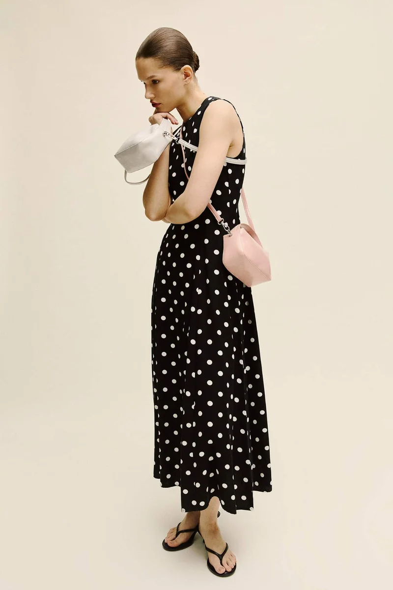 ديفاكتو Crew Neck Polka Dot Poplin Midi Dress
