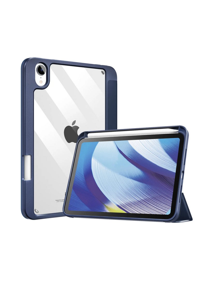 حافظة Ecosystem لجهاز iPad 10 (10.9 بوصة، موديل 2022، الجيل العاشر) مع حامل قلم، غطاء خلفي شفاف شفاف مع حامل رفيع مقاوم للصدمات، إيقاظ/سكون تلقائي (أزرق داكن) - Image 1