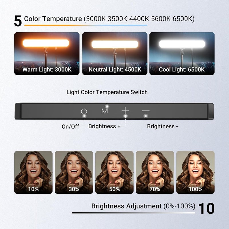 نيوير مجموعة إضاءة مكتب LED أساسيات مع حامل 11 بوصة/مشبك شاشة، 2 قطعة (12 واط) مصباح CRI95 ثنائي اللون لإضاءة مؤتمرات Zoom المرئية للكمبيوتر المحمول وكاميرا الويب، متوافق مع تسجيل فيديو iPhone، L10 - Image 3