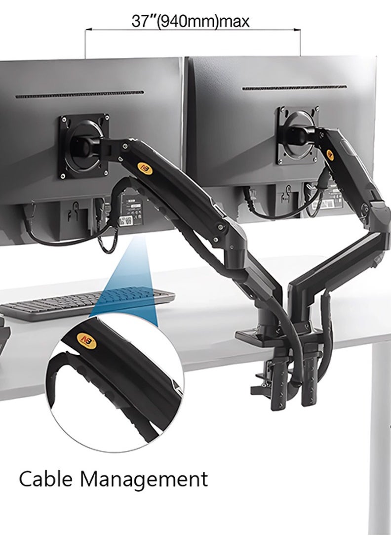 AL DARRA  AL WAQI Dual Monitor Arm for 17" to 27" Screens, Each Arm Supports up to 9kg, Gas Spring Adjustable Arm with Height/Tilt/Swivel/Rotation, VESA 75 or 100 mm, Black Color  - Image 4